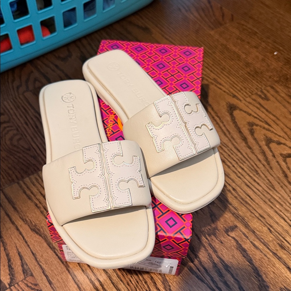Tory Burch Beige Slide Sandals